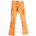 Orange Cargo skinny Patch en détresse Patch Wash Men Jeans